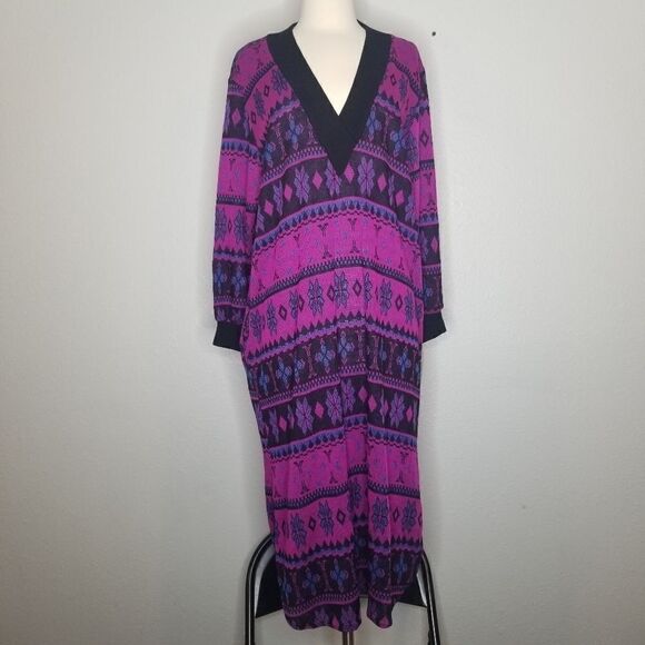 Vintage 80s 90z Nordic Fair Isle lcelandic Knit Sweater Dress NWT Deadstock Md - Picture 1 of 8